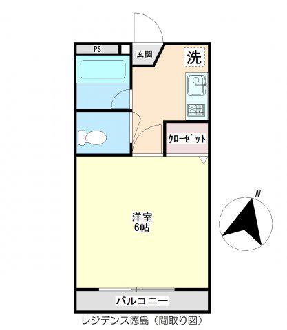 レジデンス徳島(1K/1階)の間取り写真