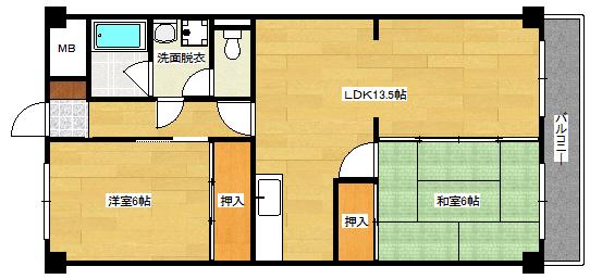 コーポ井口台(2LDK/2階)の間取り写真