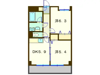 岸根公園サザンヒルズ1号館(2DK/1階)の間取り写真
