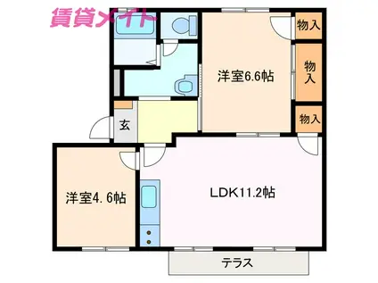 ウィンディーSUZUKA A(2LDK/1階)の間取り写真