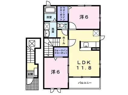 ヴィラカリーノ(2LDK/2階)の間取り写真