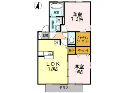 メルベーユB棟(2LDK/1階)の間取り写真