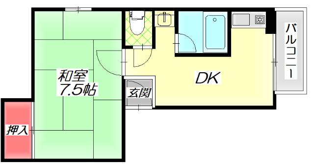 フリーディオ御堂(1DK/1階)の間取り写真