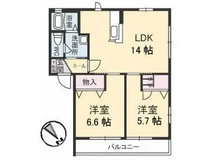 シャーメゾン南川 B棟(2LDK/2階)の間取り写真