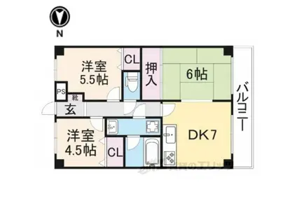 ツインコート帝塚山(3DK/2階)の間取り写真