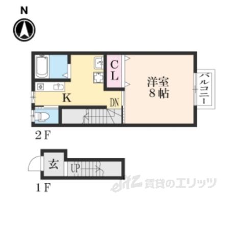 リバティハイツⅡ(1K/2階)の間取り写真