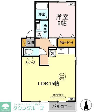 サンハイムS-A(1LDK/2階)の間取り写真