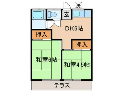 コーポ卯月(2DK/2階)の間取り写真