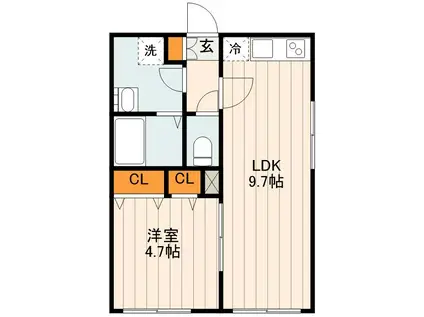 GRADO KITA-AYASE(1LDK/4階)の間取り写真