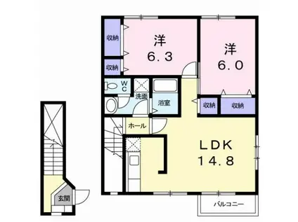 カサ モデルナ II(2LDK/2階)の間取り写真