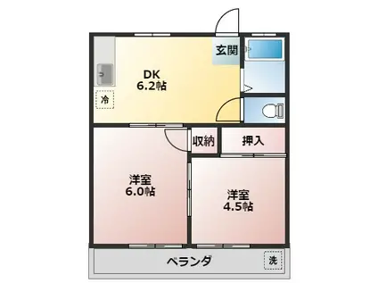 ハイツオオクマB(2DK/1階)の間取り写真