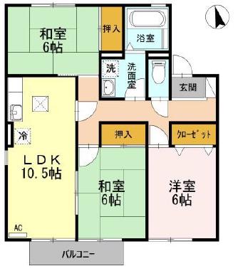 フローラ B(3LDK/1階)の間取り写真