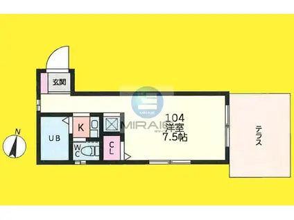 ハイライフ石上(1K/1階)の間取り写真