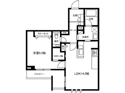 フォルトゥナート武蔵小杉(1LDK/2階)の間取り写真