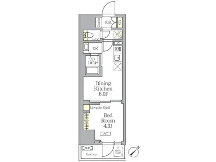 プライムガーデン大森(1DK/5階)の間取り写真