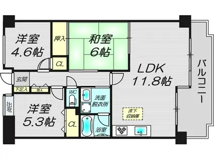 クラウンハイム東淀川 弐番館(3LDK/2階)の間取り写真