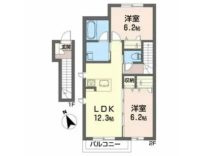 シャーメゾン大沢川原(2LDK/2階)の間取り写真