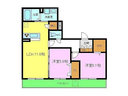 カーサ丸保園(2LDK/2階)の間取り写真
