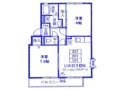 スクエア小杉B(2LDK/2階)の間取り写真