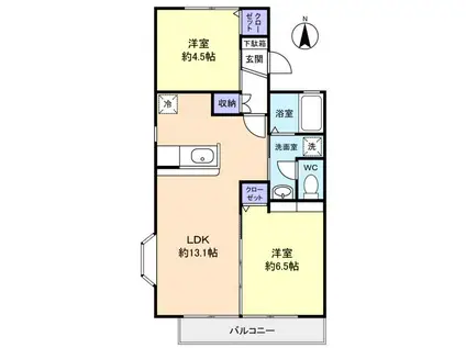 ローズハイムA(2LDK/1階)の間取り写真