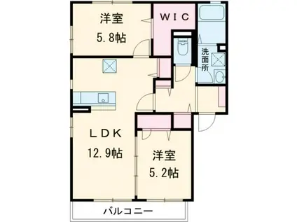 メルヴェイユB(2LDK/1階)の間取り写真