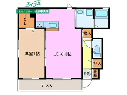 OTHELLO COURT A(1LDK/1階)の間取り写真