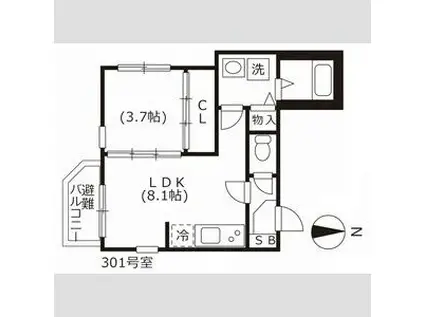 ハーモニーテラス志賀町II(1LDK/3階)の間取り写真