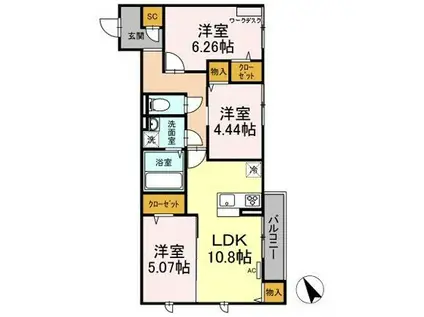 アンジュール新田(3LDK/3階)の間取り写真