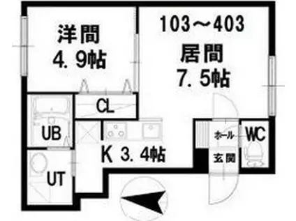 グランメールSUN(1LDK/1階)の間取り写真