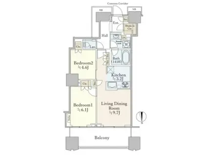 富久クロスコンフォートタワー(2LDK/25階)の間取り写真