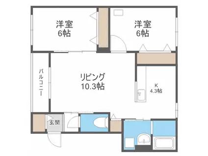 グランメール藤ハウス(2LDK/3階)の間取り写真