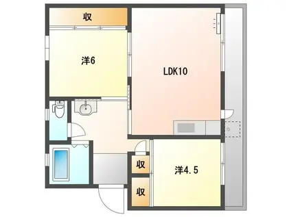 BLUE SKY ONE東別府(2LDK/4階)の間取り写真