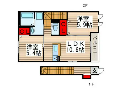 アクアマリン(2LDK/2階)の間取り写真