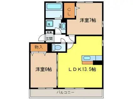 シャンポール小碓(2LDK/2階)の間取り写真