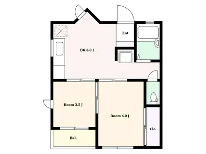 パティオ102(2DK/2階)の間取り写真