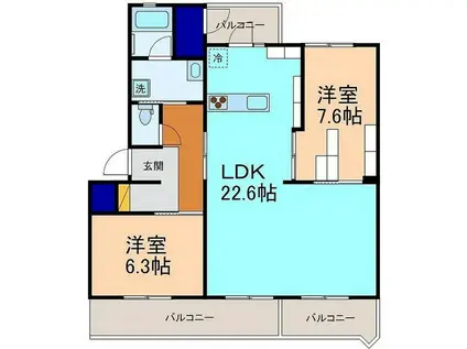 アクアルーチェ犬島(2LDK/1階)の間取り写真