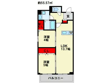 MYS CASETTE KOKURA -ミースカセッタ小倉-(2LDK/3階)の間取り写真
