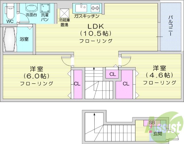 グランデュール1(2LDK/2階)の間取り写真