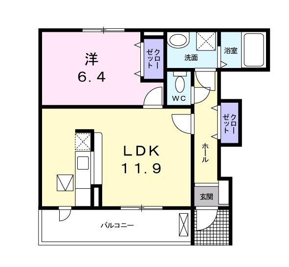サンリットタウンD(1LDK/1階)の間取り写真