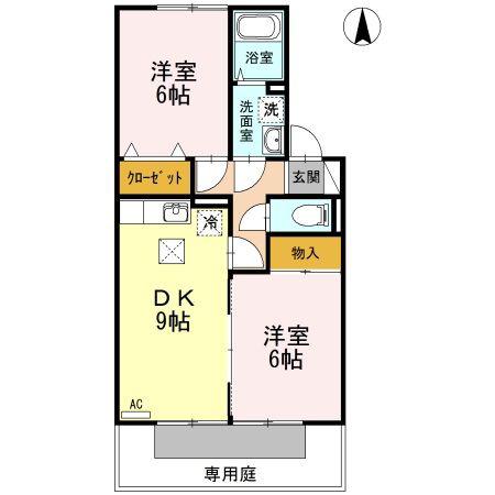 セジュール伏石A棟(2DK/1階)の間取り写真