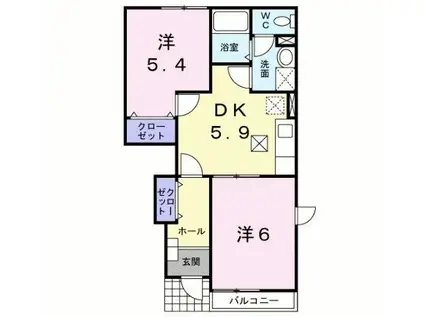 オネストハウスB(2DK/1階)の間取り写真