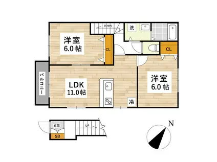 ヨーロピアンシャレー葉山台 弐番館(2LDK/1階)の間取り写真