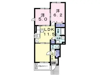 ユーハイムII(2LDK/1階)の間取り写真