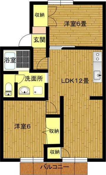 ヴァンベール鳴海E棟(2LDK/2階)の間取り写真