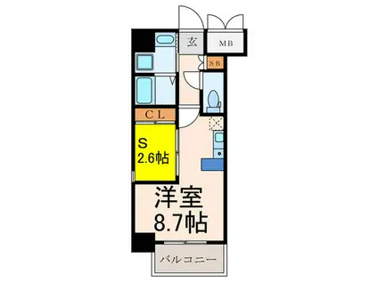 ONLY ONE 江坂(ワンルーム/7階)の間取り写真