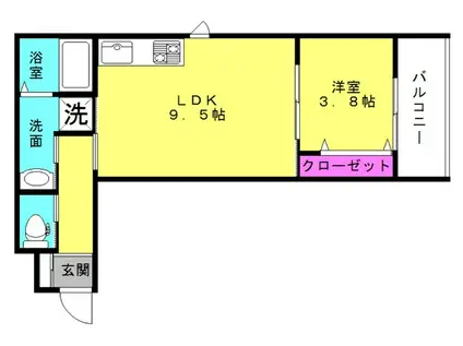 ジュネス寺家町(1LDK/1階)の間取り写真