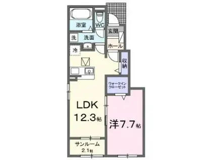 ミリア ヴィータ II(1LDK/1階)の間取り写真