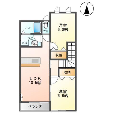 ラヴィクレイル(2LDK/2階)の間取り写真