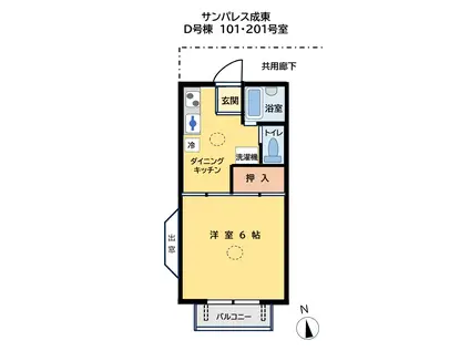 サンパレス成東D(1DK/2階)の間取り写真