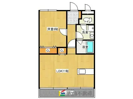 平野山ヒルズ(1LDK/2階)の間取り写真
